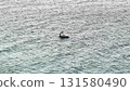 A lonely boat gracefully drifts on the vast open sea, beautifully captured from above 131580490
