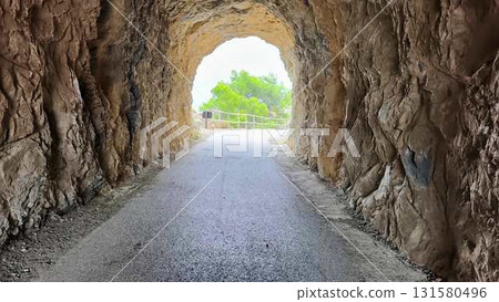 A picturesque Scenic Tunnel View that features a beautiful Pathway and lush Greenery all around A picturesque Scenic Tunnel View that features a beautiful Pathway and lush Greenery all around 131580496