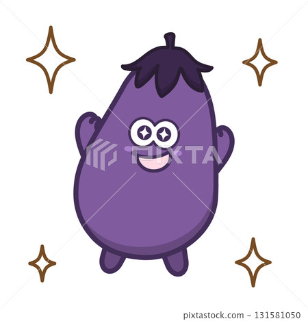 A cute and sparkling eggplant character illustration A cute and sparkling eggplant character illustration 131581050