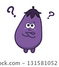 Cute eggplant character illustration with a questioning or confused expression 131581052