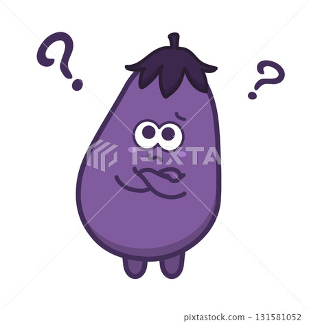 Cute eggplant character illustration with a questioning or confused expression 131581052