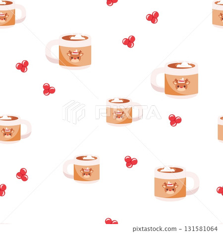 Seamless pattern with Christmas mug and berries 131581064