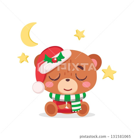 Sleeping Christmas bear in Santa hat Sleeping Christmas bear in Santa hat 131581065