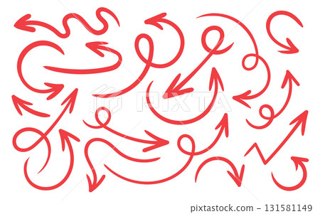 Hand-drawn red doodle arrows set 131581149