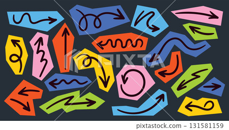 Colorful doodle arrow set on dark background 131581159