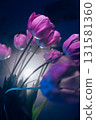 Neon Purple Tulips in Artistic Lighting 131581360