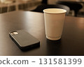 Minimalist Coffee and Modern Workspace Aesthetic 131581399