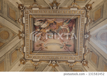 Basilica of Saint Mary Major Rome frescoed dome and ceiling ornate stucco gold leaf Renaissance baroque decoration interior detail editorial use only. High quality photo Basilica of Saint Mary Major Rome frescoed dome and ceiling ornate stucco gold leaf Renaissance baroque decoration interior detail editorial use only. High quality photo 131581452