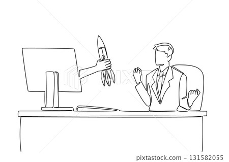 Single continuous line drawing hands out of the monitor screen while holding a rocket. Golden opportunity to move to the dream startup. Career. Things from Screen. One line design vector illustration 131582055