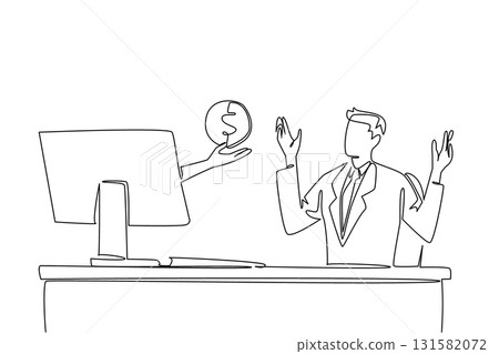 Continuous one line drawing hands out of the monitor screen while holding a penny. Small investment with small profit. Manage well. Things from Screen. Single line draw design vector illustration Continuous one line drawing hands out of the monitor screen while holding a penny. Small investment with small profit. Manage well. Things from Screen. Single line draw design vector illustration 131582072