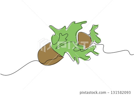 Single continuous line drawing kiwi cut into 2 parts and the bottom part splashes juice. Fruit with a refreshing combination of sweet and sour. Fresh. Juice Splash. One line design vector illustration 131582093