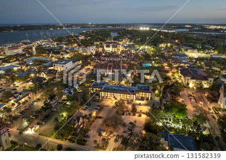 Aerial view of St. Augustine, Florida. American city old historical architecture. USA panoramic cityscape 131582339