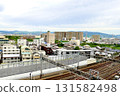 View of the Yodo River over the Keihan Main Line tracks from the observation terrace of Station Hill Hirakata, Hirakata City, Osaka Prefecture 131582498