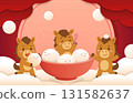 Horse character or cartoon character or mascot with glutinous rice balls, Chinese New Year or Lantern Festival 131582637