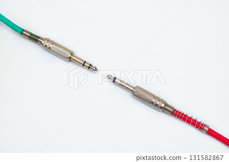 Two cables with jacks for connection electric guitar,sound equipment 131582867