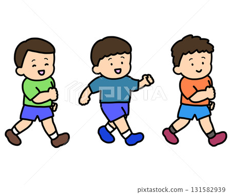 行走的亞洲兒童男孩套裝 131582939