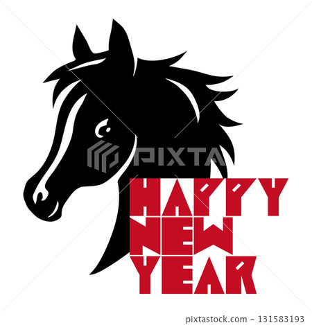 馬標誌與新年快樂字體設計_A(新年賀卡插圖素材) 馬標誌與新年快樂字體設計_A(新年賀卡插圖素材) 131583193