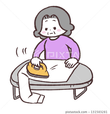 一位高級婦女熨燙的插圖 131583281