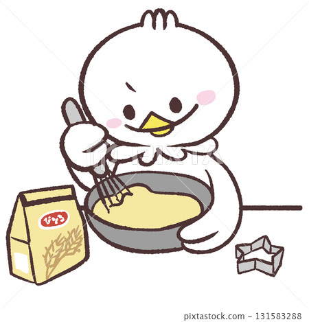 Illustration of a white bird making sweets Illustration of a white bird making sweets 131583288