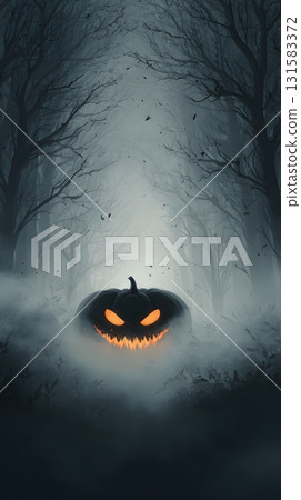 Creepy Halloween Pumpkin Lit from Within 131583372