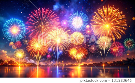 像煙火一樣爆炸的粒子創造出充滿活力的輝光背景 131583645