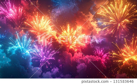 像煙火一樣爆炸的粒子創造出充滿活力的輝光背景 131583646