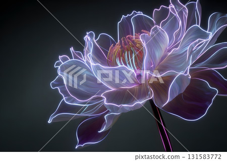 Conceptual Neon Flower Illustration Blending Nature and Technology for Creative Applications 131583772