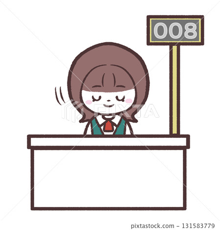 Illustration of a woman bowing at the counter 131583779