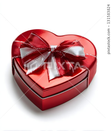 Valentines Heart-Shaped Gift Box with Bow Isolated on White Background for Seasonal Use 131583824