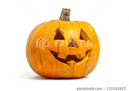 Halloween Pumpkin with Carved Face Isolated on White Background for Seasonal Use 131583827