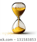 Hourglass with Sand Running Symbolizing Time Awareness Isolated on White Background for Editorial and Commercial Use 131583853