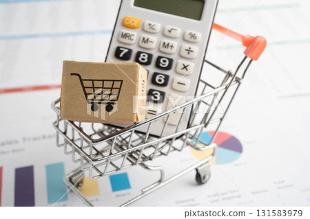 Online shopping, Shopping cart box on business graph, import export, finance commerce. 131583979