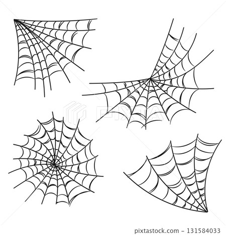 Spider Web Hand-Drawn Doodle Line Collection Set Halloween Decoration.Vector Illustration Spider Web Hand-Drawn Doodle Line Collection Set Halloween Decoration.Vector Illustration 131584033