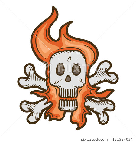 Skull Ghost with Fire Vintage Style Mascot Illustration for Logo and Halloween Decoration.Vector Illustration 131584034