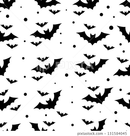 Seamless Pattern Bats Silhouette Isolated on White Background Halloween Theme.Vector Illustration 131584045