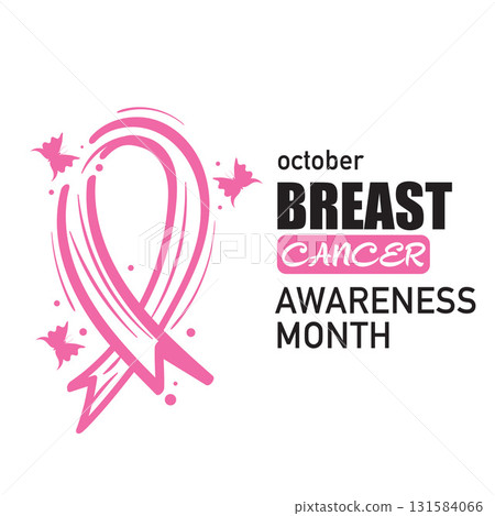 October Breast Cancer Awareness Day Greeting with Doodle Hand Drawn Pink Ribbon and Butterfly Vector Illustration. 131584066