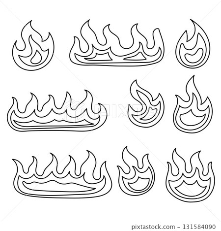 Fire Doodle Set Hand Drawn Line Art.Collection of Simple Flame and Hot Heat Vector Elements. 131584090