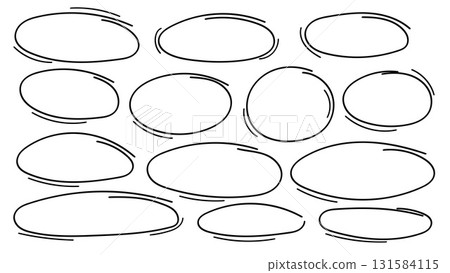 Hand drawn doodle line art ellipse collection with abstract oval and rounded scribbles. Vector illustration. 131584115
