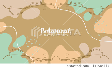 Hand drawn bohemian botanical background banner with lines, floral elements, and abstract stone shapes in brown and neutral colors. Hand drawn bohemian botanical background banner with lines, floral elements, and abstract stone shapes in brown and neutral colors. 131584117