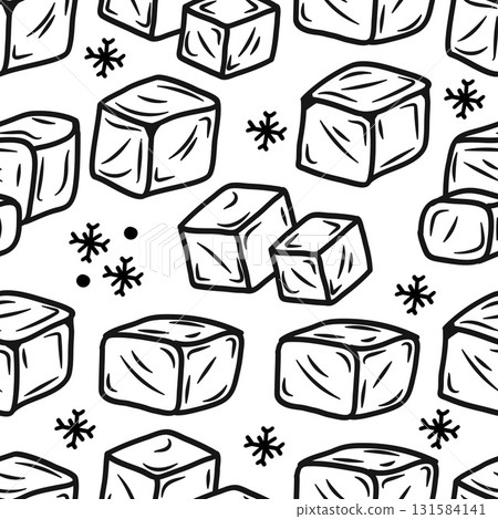 Seamless Pattern Hand Drawn Ice Cubes and Snow Flakes Line Art Background for Drinks and Winter.Vector illustration Seamless Pattern Hand Drawn Ice Cubes and Snow Flakes Line Art Background for Drinks and Winter.Vector illustration 131584141