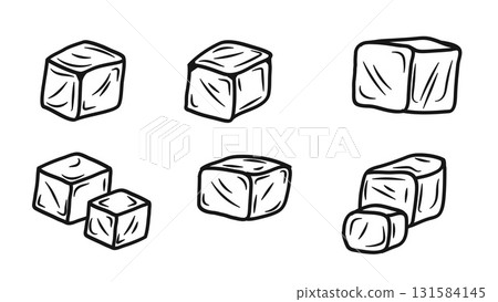 Hand drawn doodle line art ice cubes collection.Vector illustration Hand drawn doodle line art ice cubes collection.Vector illustration 131584145