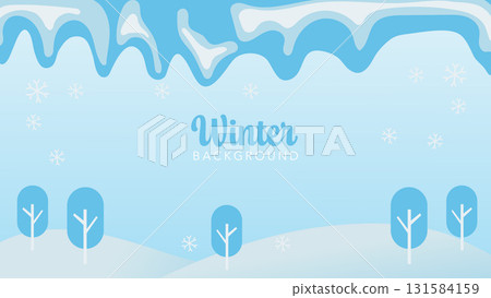 Winter Background Illustration Flat Design with Layered Snow, Trees, and Icicles.Vector illustration 131584159