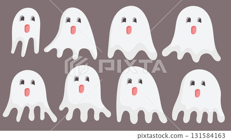 Ghost Flat Illustration Collection Set for Halloween Spooky Character Design.Vector illustration 131584163