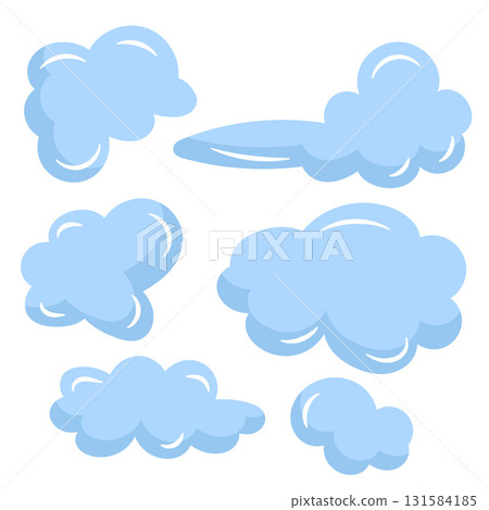 Clouds Flat Blue Collection.Set of Simple Sky Cartoon Elements Vector Illustration. 131584185