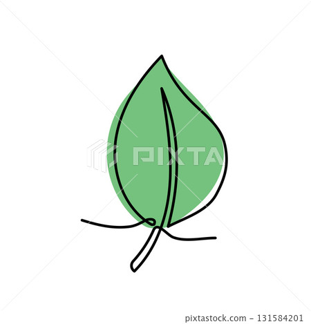 Leaf One Continuous Line Art with Green Color Abstract Shape Vector Illustration. 131584201