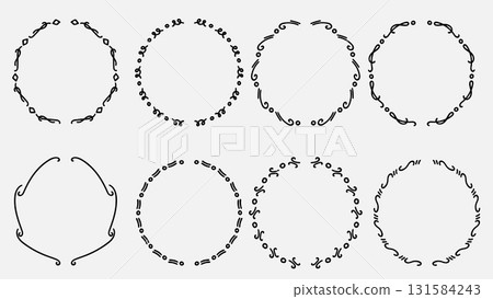 Set of Hand Drawn Circle Frames and Botanical Dotted Borders 131584243