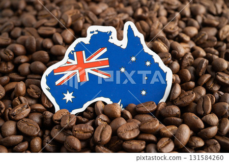 Australia flag on coffee beans, shopping online for export or import food product. Australia flag on coffee beans, shopping online for export or import food product. 131584260