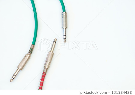 Three cables with jacks for connection electric guitar,sound equipment Three cables with jacks for connection electric guitar,sound equipment 131584428