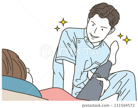 男脊椎按摩師為女病人按摩腿部 131584572