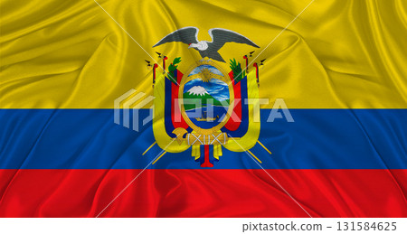 Flag of Ecuador with cloth texture. Close up of Ecuador flag waving 131584625